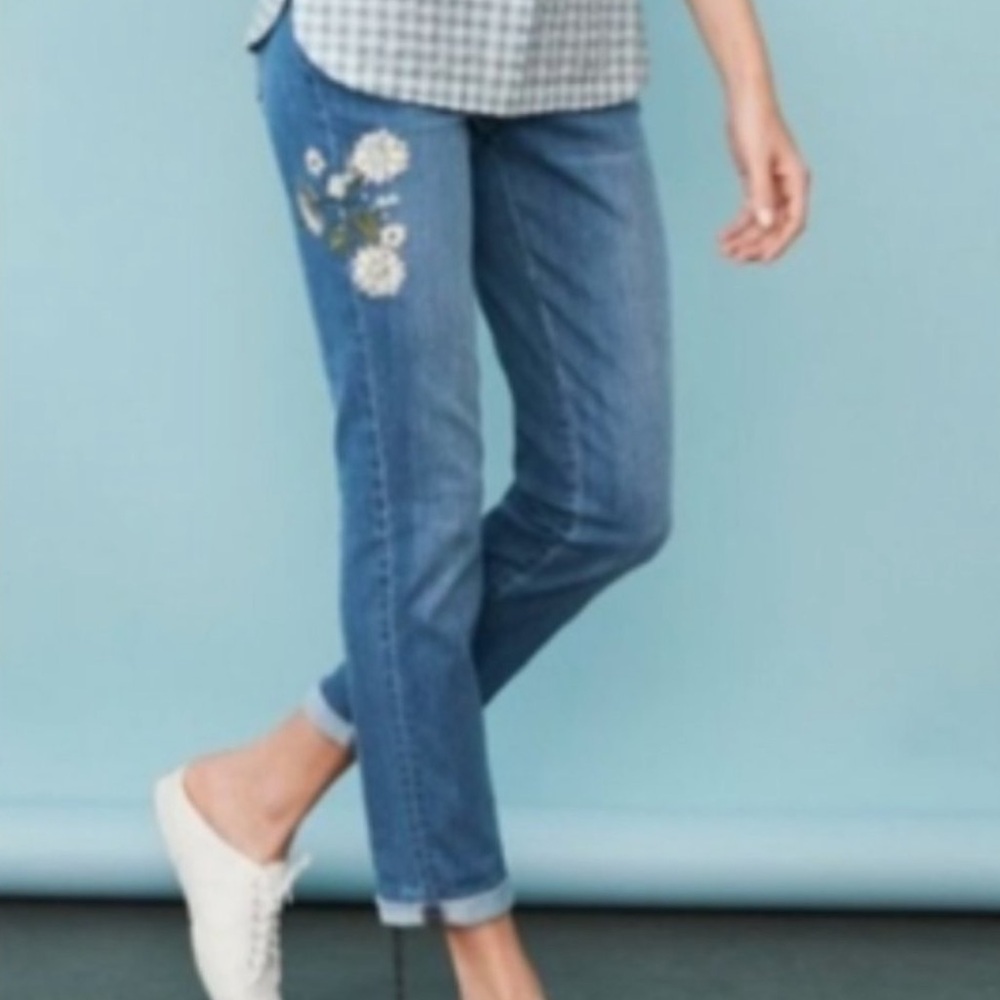 NWT J Jill Weekender Straight Leg Floral Embroidery Daybreak Blue Jeans Sz 18